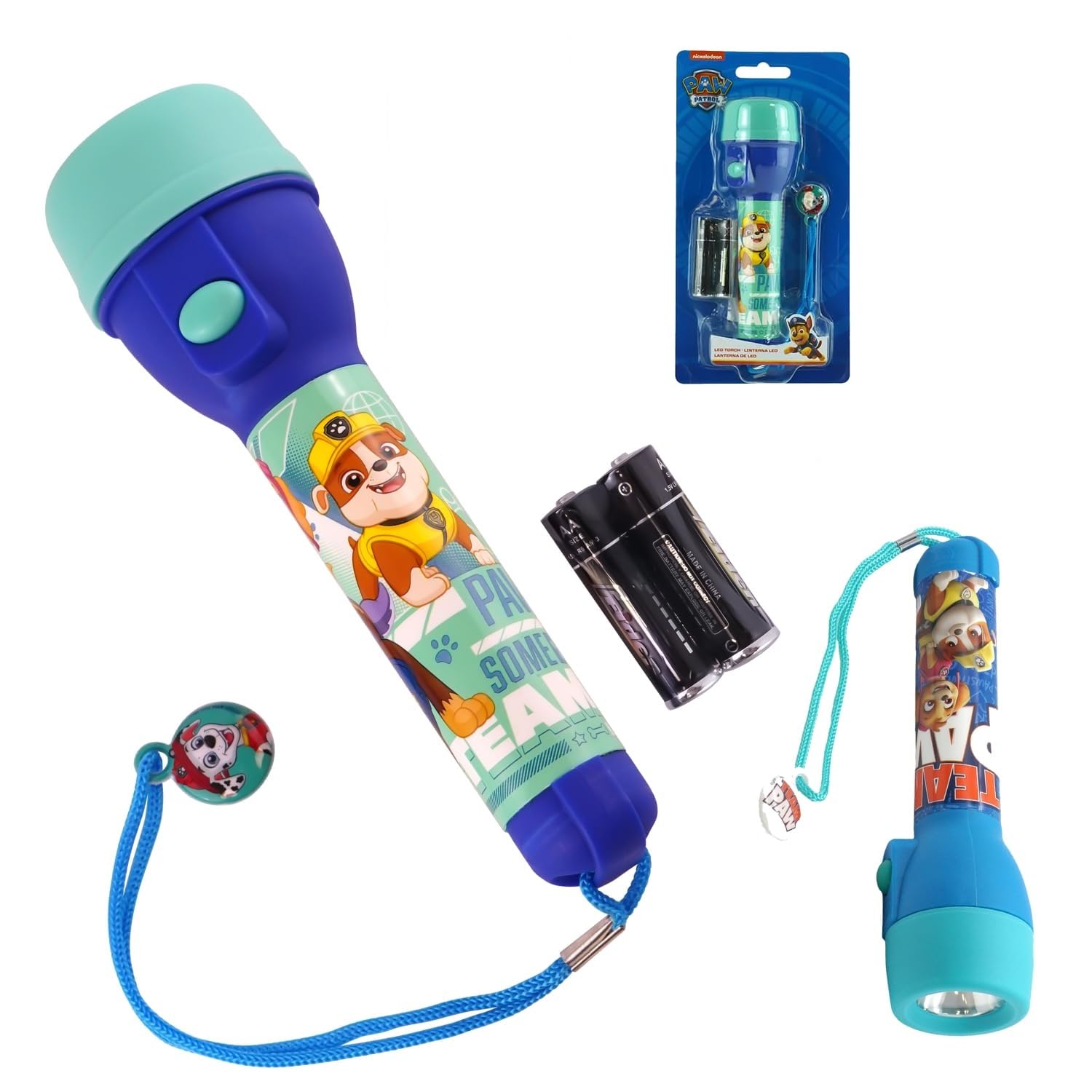 Kids Licencing Blue Paw Patrol Led Torch, Flashlight With Adjustable Safety Lanyard, Battery Operated Emergency Big Torch, Night Walking Torch For Kids 3+ Years