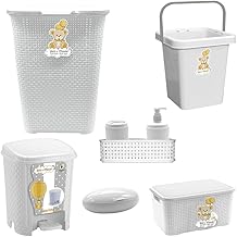 Kit Caixa Organizadora Cesto de roupas Rattan bebê Balde Lixeira Saboneteira - Menino ou Menina (branco)