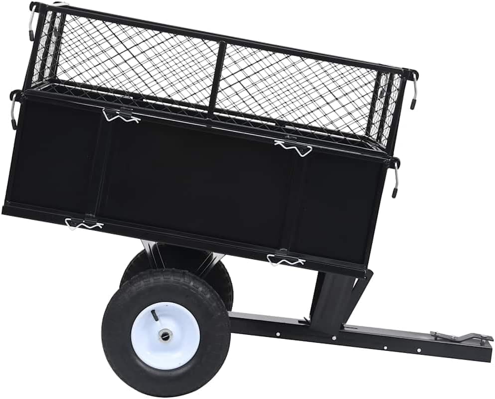 Refined Kippanhänger für Rasentraktor Garten Transportanhänger Gartenwagen Transportwagen Outdoor Rasenmäher Anhänger Kippbar 150 kg Last Schwarz