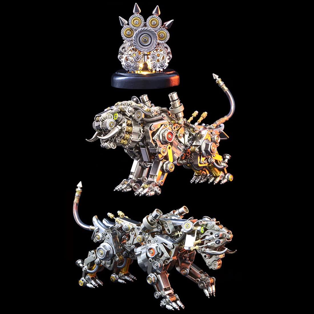 Puzzle 3D metalu, 700-elementowy model montażowy tygrysa, zestaw modeli 3D metalowymi elementami i światłami, wycinany laserowo model mechanicznej układanki - Smilodon