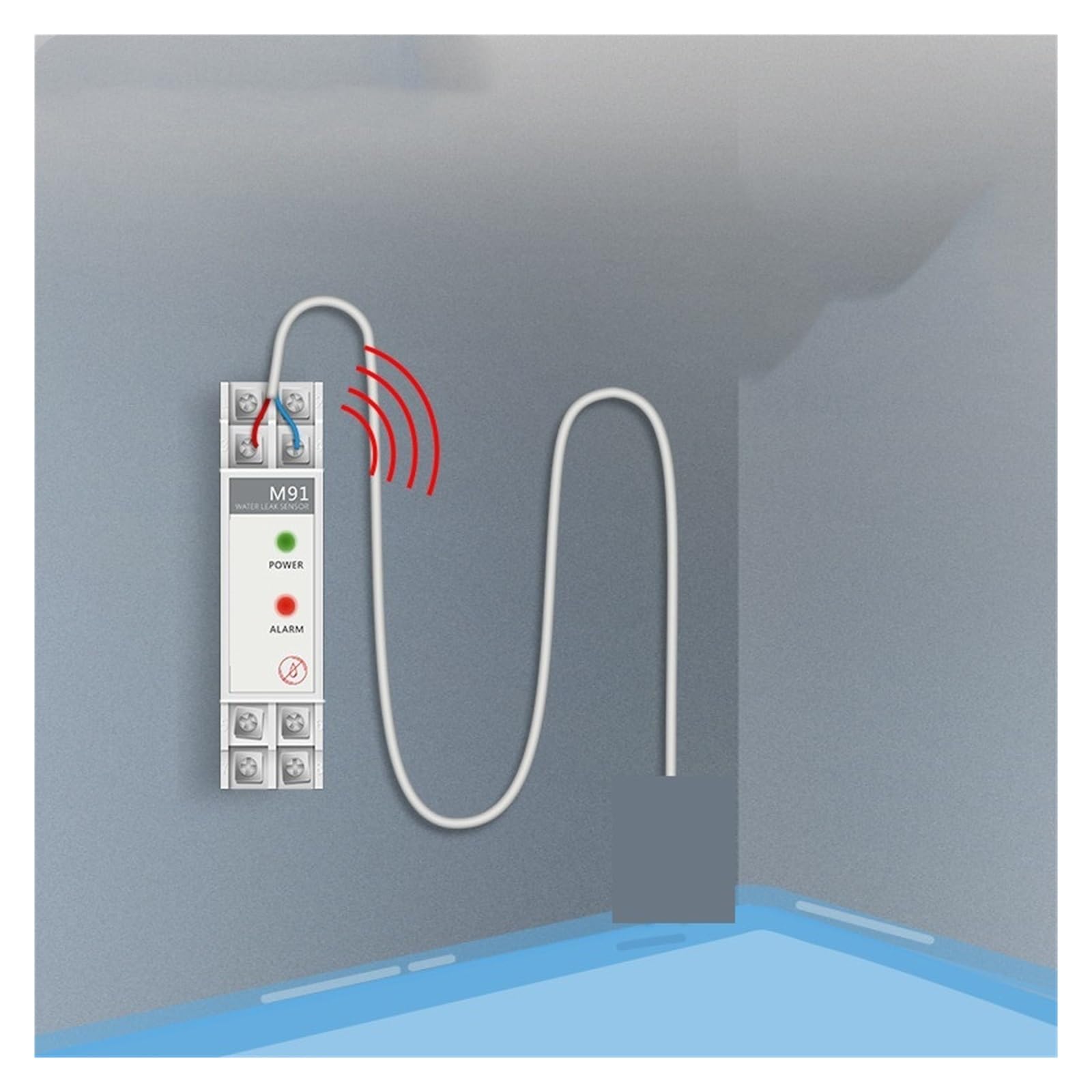 Alarm for Wasserlecks im Haushalt Wassertauchdetektor Ton-Licht-Alarm DIN-Schienenmonta Wassertank-Vollwasseralarm