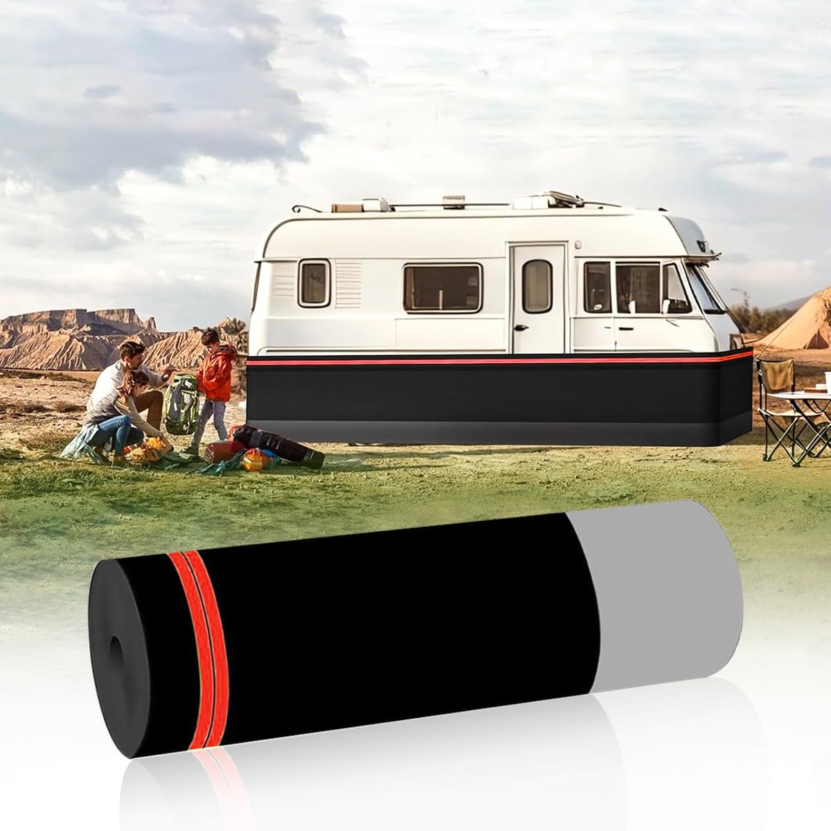 ksxnkhk No Drilling Rv Skirting for Travel Trailer, 40in High Red Camper Kits Convenient Storage, Insulated Mobile Home Exterior Skirt Motorhomes 5th Wheels, 52ft Length