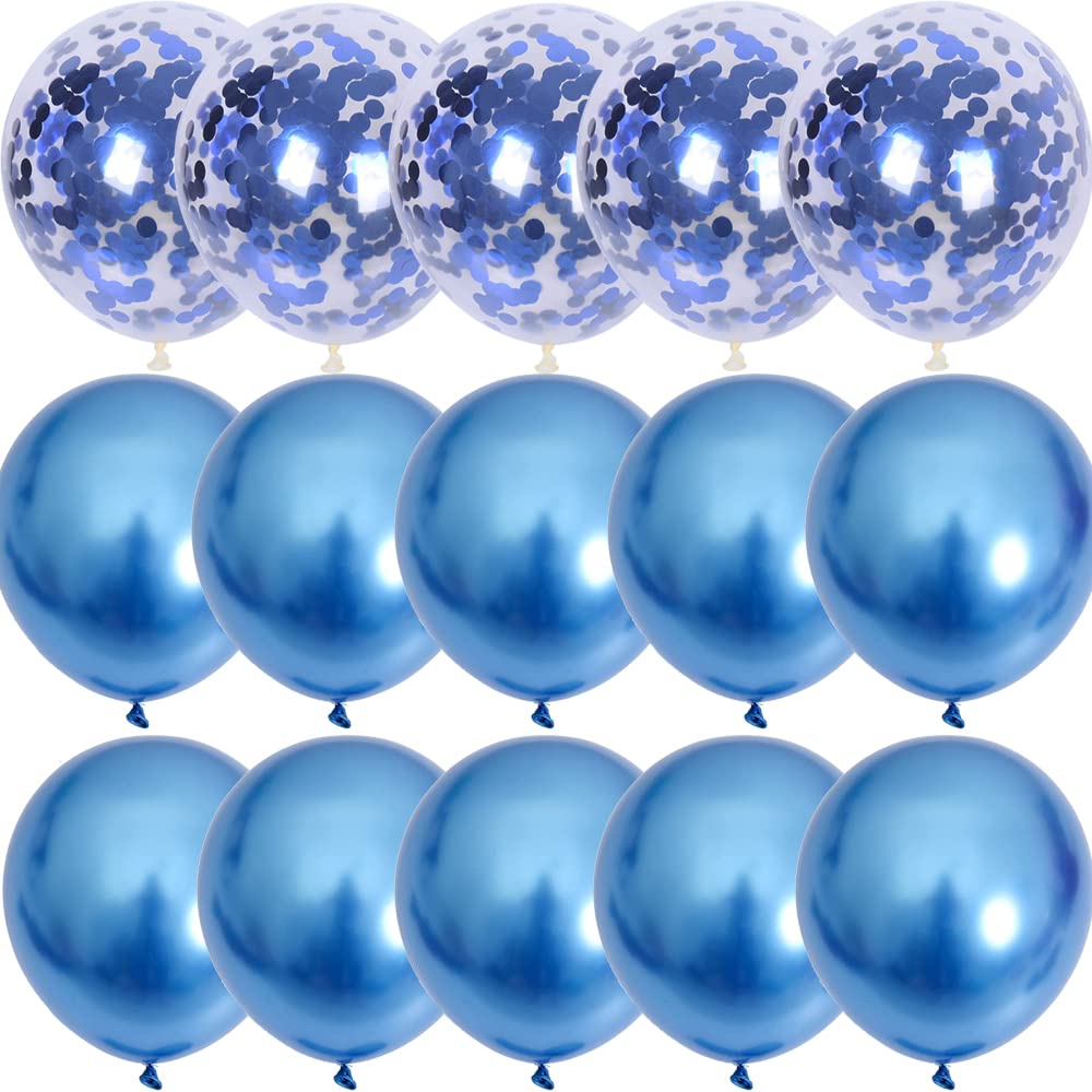 Vicor Metallic Blue Balloons - 12 Inch Confetti, 15pcs for Birthday