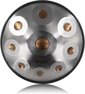 18-Inch Handpan Drum, 9-Notes for Adults, 440Hz D Minor Kurd, Soft Bag, Mallets, Stand and Dust-Free Cloth (Gold Eye)