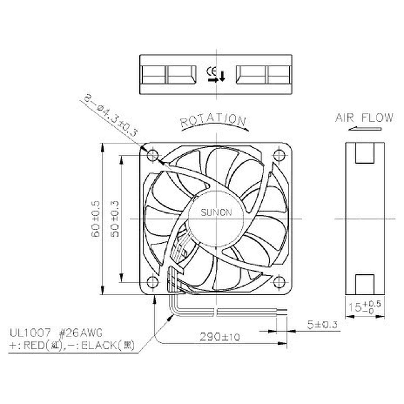 Wentylator 24V DC 1,8W 60x60x15mm 44,8m³/h 4700U/min 44,8m³/h Sunon MF60152V11000UA99