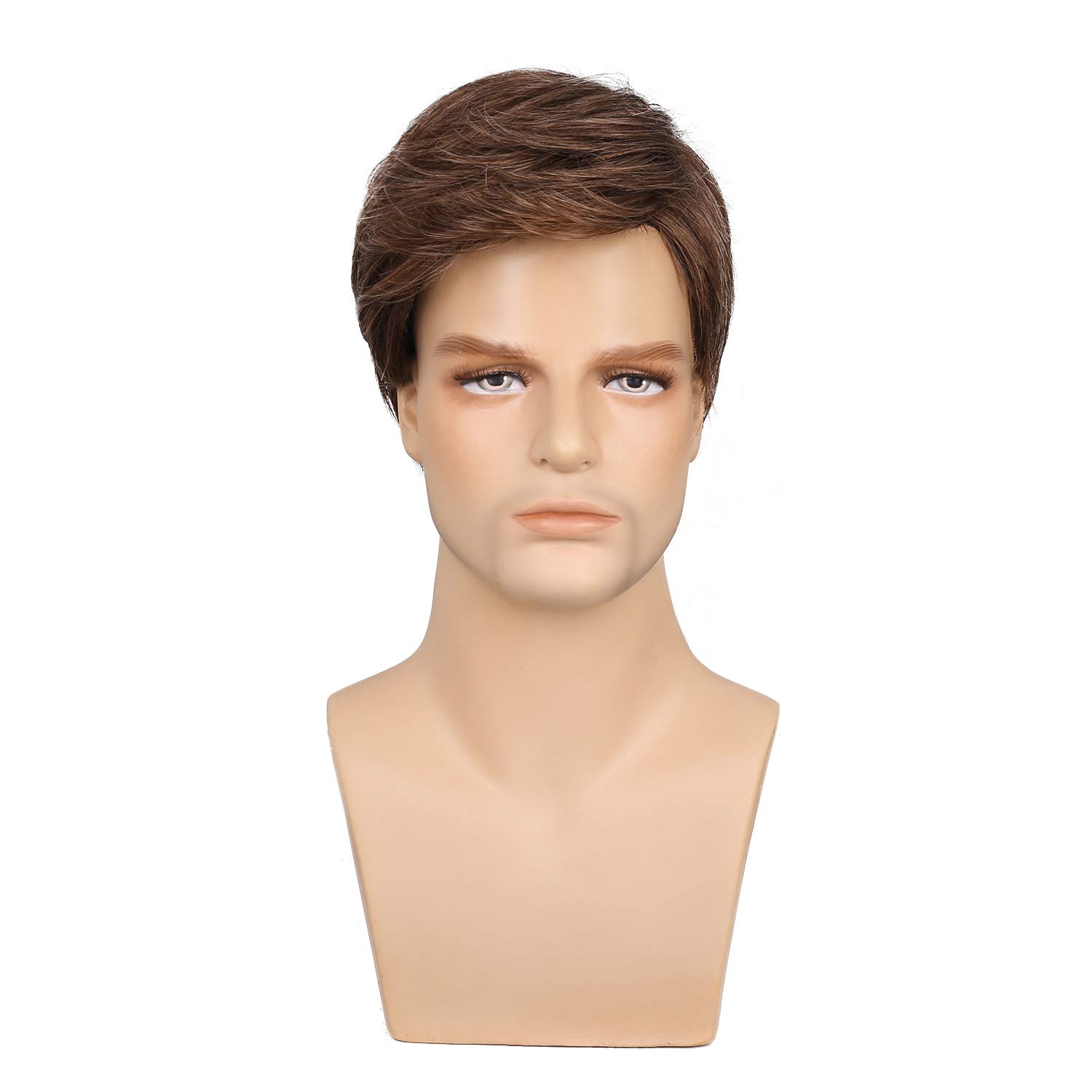 Kaneles Mens Short Brown Wig Synthetic Laeyered Natural Hair Costume Full Wig (Brown) - Image 2
