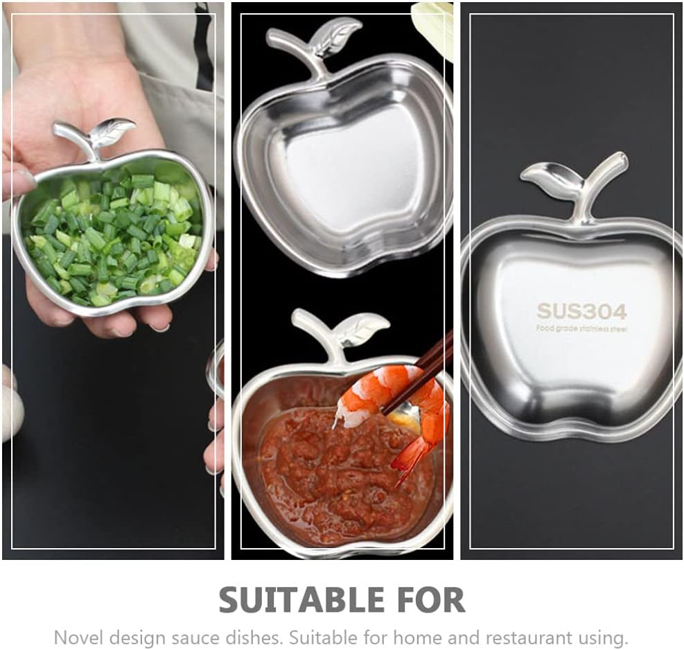 BESPORTBLE Stainless Steel Shaped Sauce Dishes 2-Pack Small Plates for Dipping Condiments Soy Vinegar Seasoning Bowls 3.93X3.54X0.39In