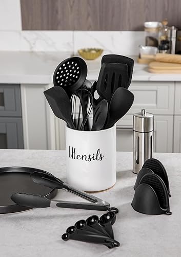 Miniatura 8 de Nucookery Juego de utensilios de cocina de silicona, soporte para utensilios de cocina de cerámica, resistente al calor de 446 F, utensilios de
