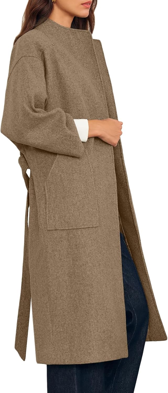 Cicy Bell Womens Long Pea Coats Oversized Wrap Wool Blend Trench Coats Winter Open Front Cardigan Overcoats - Image 5