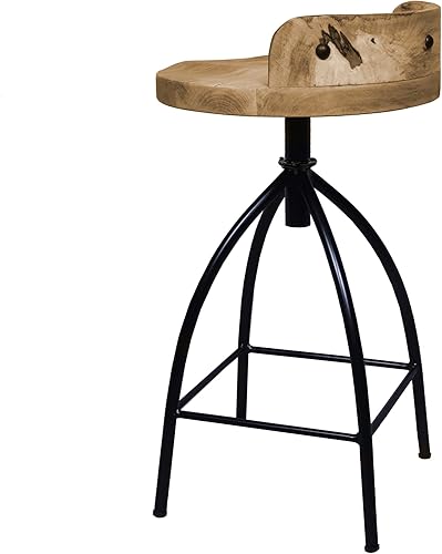 Miniatura 19 de Benzara Taburete ajustable de altura de barra giratoria de estilo industrial con respaldo, marrón y negro