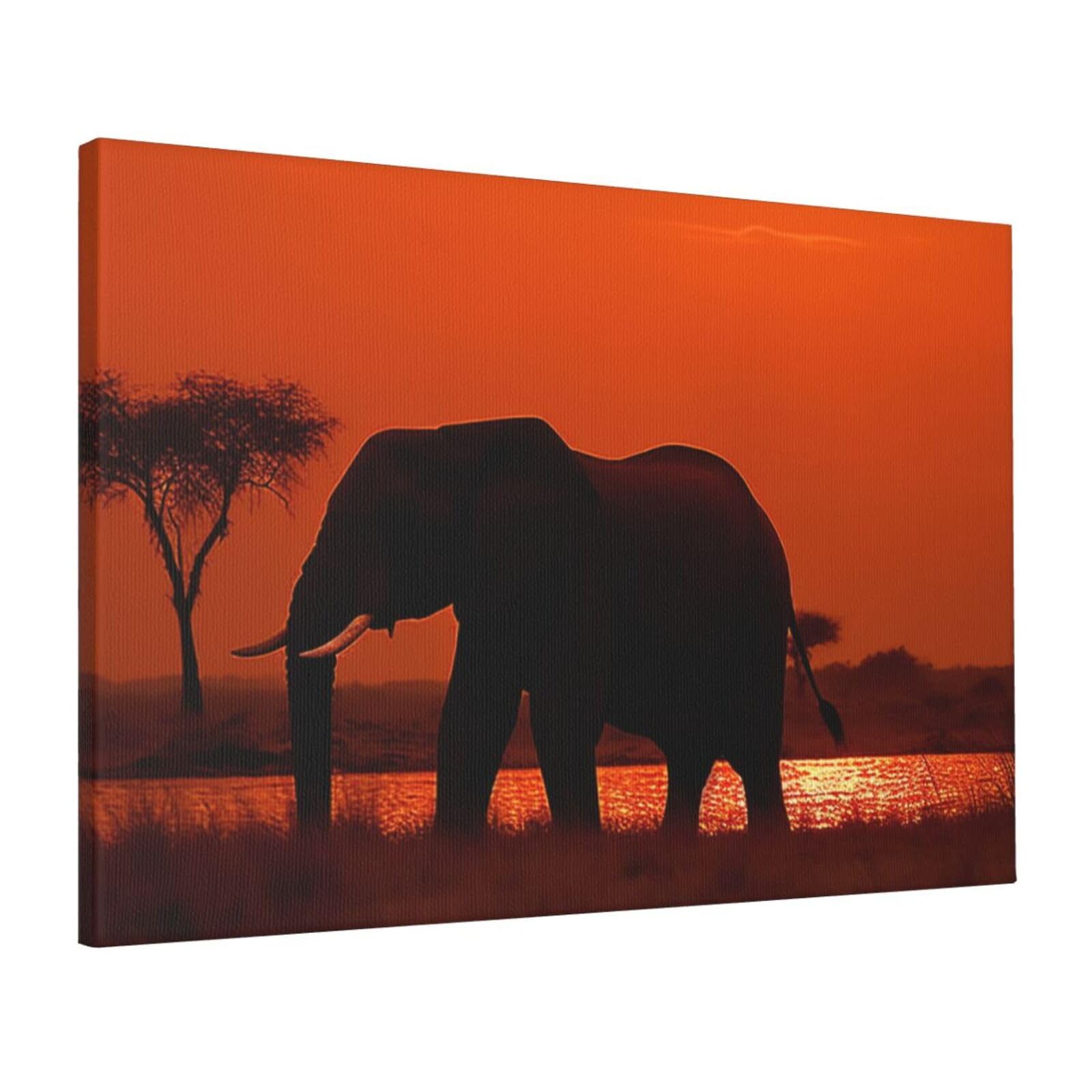 FodPand Canvas Wall Art for Living Room Wall Decor 16"x24" Modern Artwork Painting Pictures Hanging Canvas Prints Sunset african elephant Aesthetic Wall Art for Bedroom Bathroom Office Wallart Decor