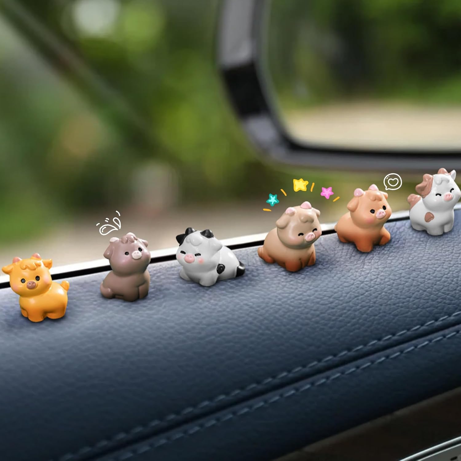 牛の車のダッシュボードデコレーション、樹脂製の夜光牛のバックミラーオーナメント、かわいい自動車インテリアアクセサリー車、SUV、トラ