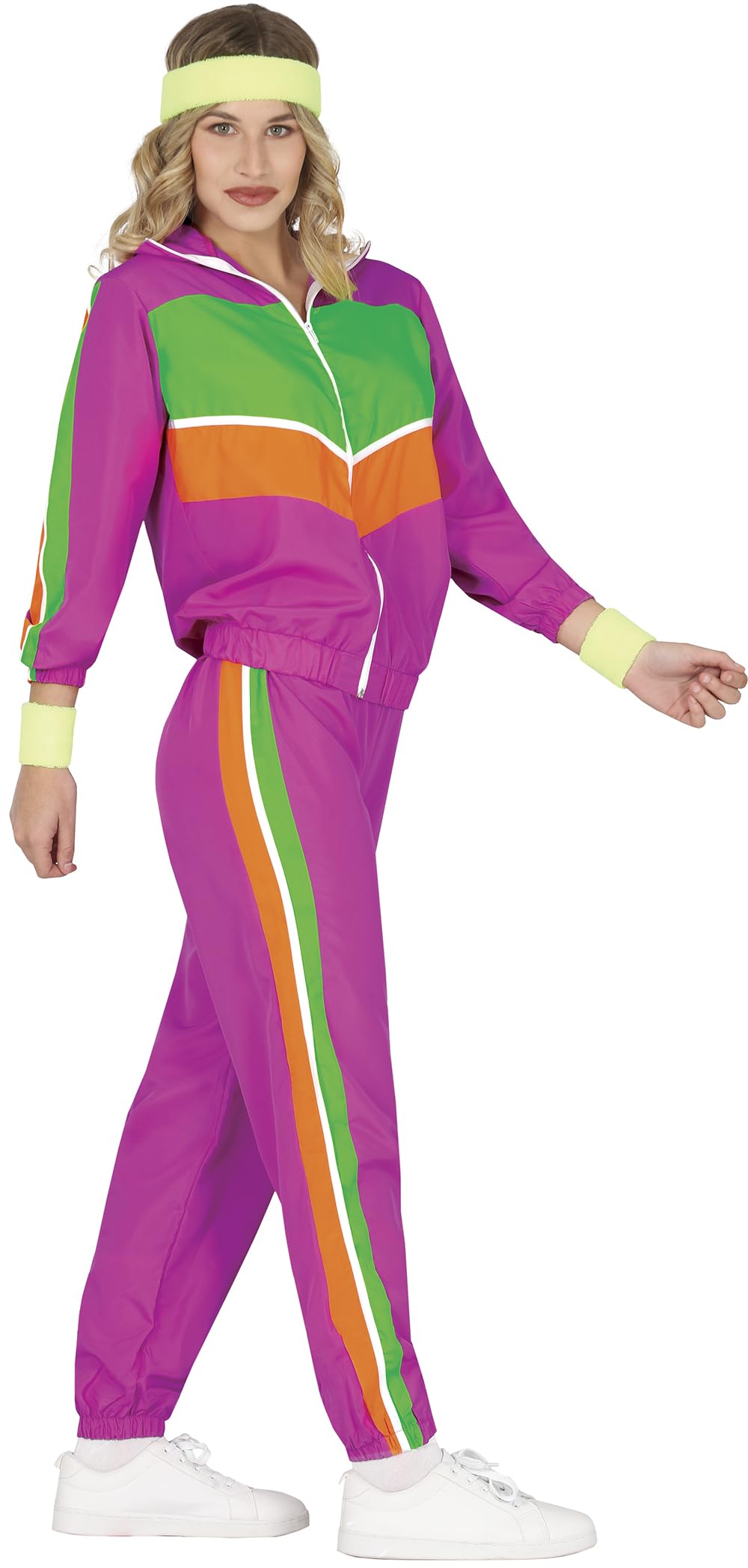 Fiestas Guirca Women's Pink, Multicolored 80S Gymnast Tracksuit Fancy Dress Costume Adult Size 8-10