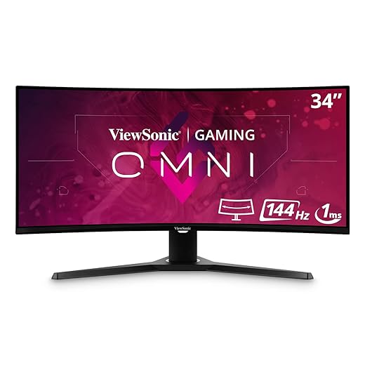 ViewSonic OMNI VX3418-2KPC 34 Inch Ultrawide Curved 1440p 1ms 144Hz Gaming Monitor with Adaptive Sync, Eye Care, HDMI and Display Port