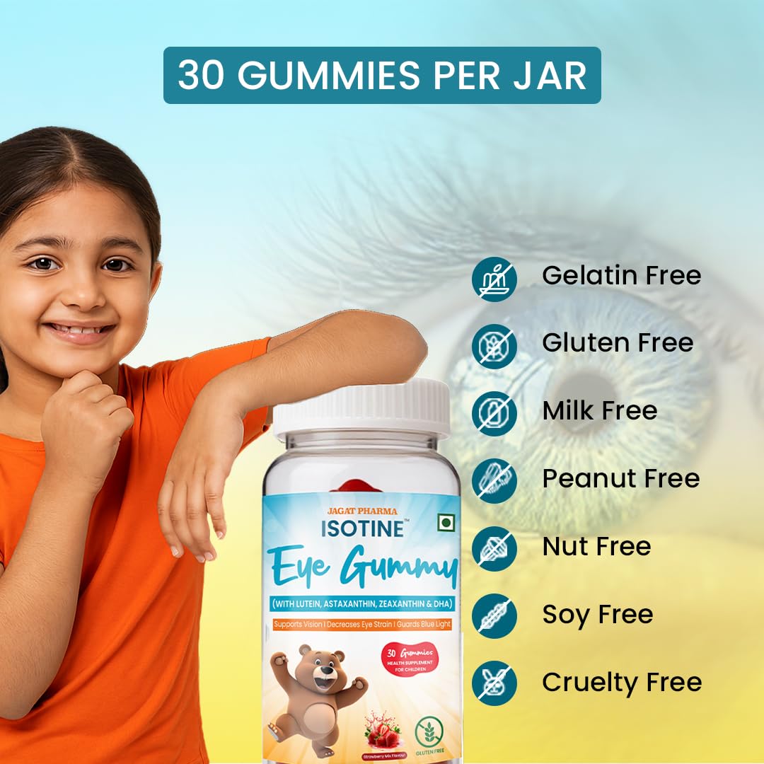 Isotine Eye Gummy for Kids | Daily Eye Nutrition with Lutein, Zeaxanthin, Astaxanthin & Omega | Supports Visual Comfort from Screen Use | Kids-Friendly Formula | Strawberry Flavour | Gluten Free - Image 5 thumbnail