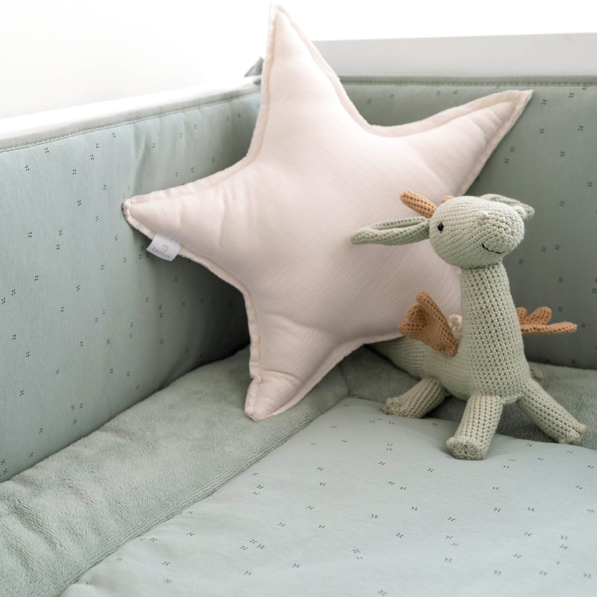 BEMINI Tapis de parc pady jersey + bambou mini imprimé celadon vert