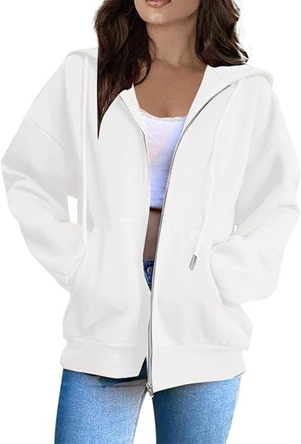 OIOLOYJM Zipper Hoodies for Women Long Sleeve Oversized Sweatshirts Y2k Drawstring Soft Jacket 2025 Fall Fashion with Pockets