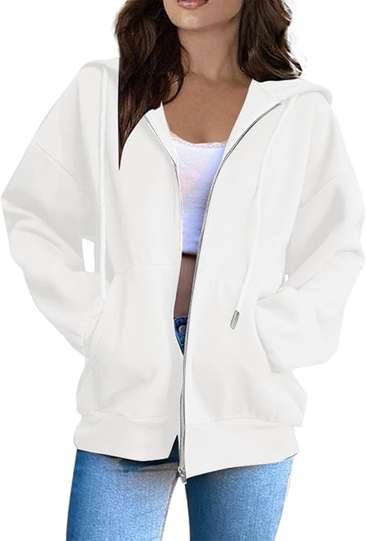 OIOLOYJM Zipper Hoodies for Women Long Sleeve Oversized Sweatshirts Y2k Drawstring Soft Jacket 2025 Fall Fashion with Pockets