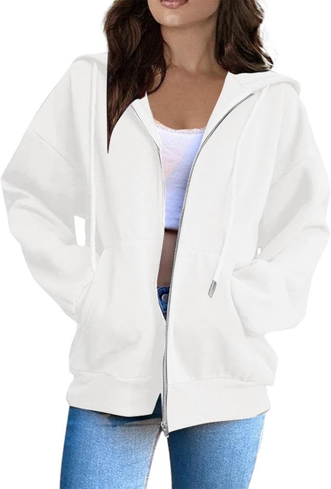 OIOLOYJM Zipper Hoodies for Women Long Sleeve Oversized Sweatshirts Y2k Drawstring Soft Jacket 2025 Fall Fashion with Pockets