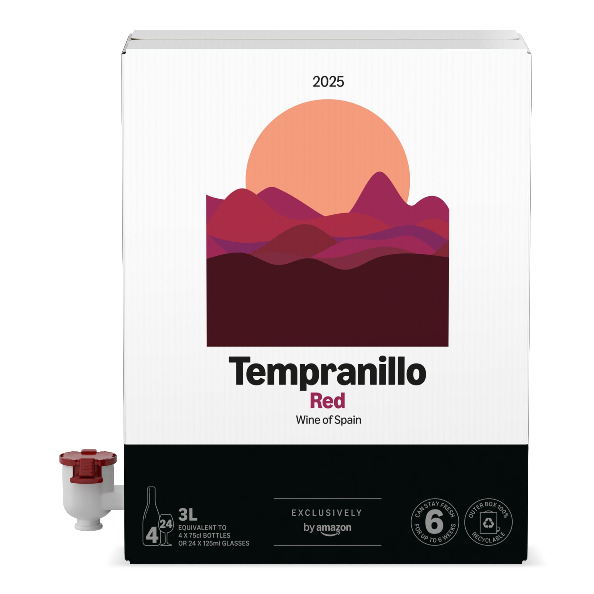by Amazon Spanish Tempranillo, Red Wine, 3L Bag in a Box, 1 pack