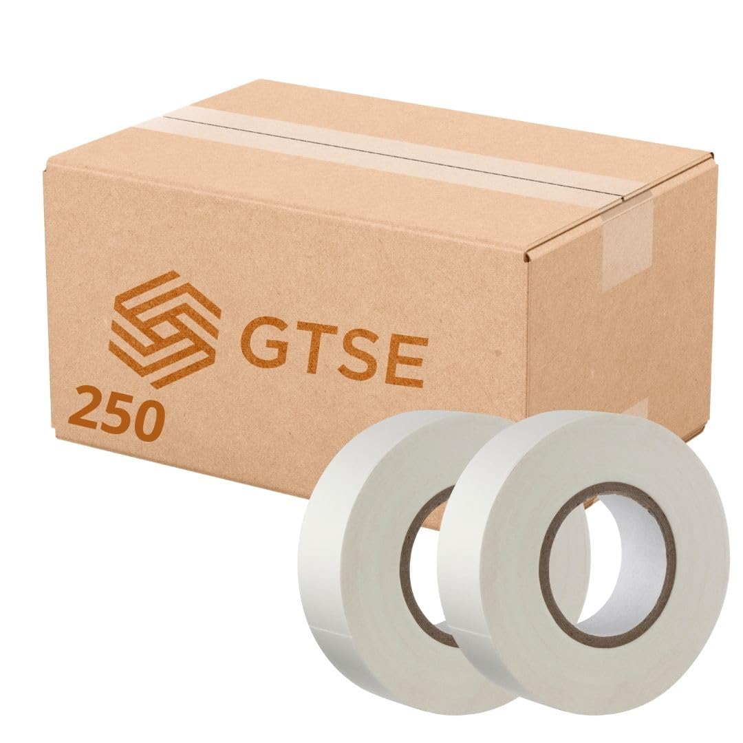 GTSE White Electrical Tape, 19mm x 20m, Bulk Box of 250 Rolls, Strong Self-Adhesive PVC Insulation Tape for Insulating, Repairing and Protecting Electrical