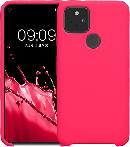 Miniatura 8 de kwmobile Funda compatible con Google Pixel 5 - Funda de silicona TPU con acabado suave - Rosa neón