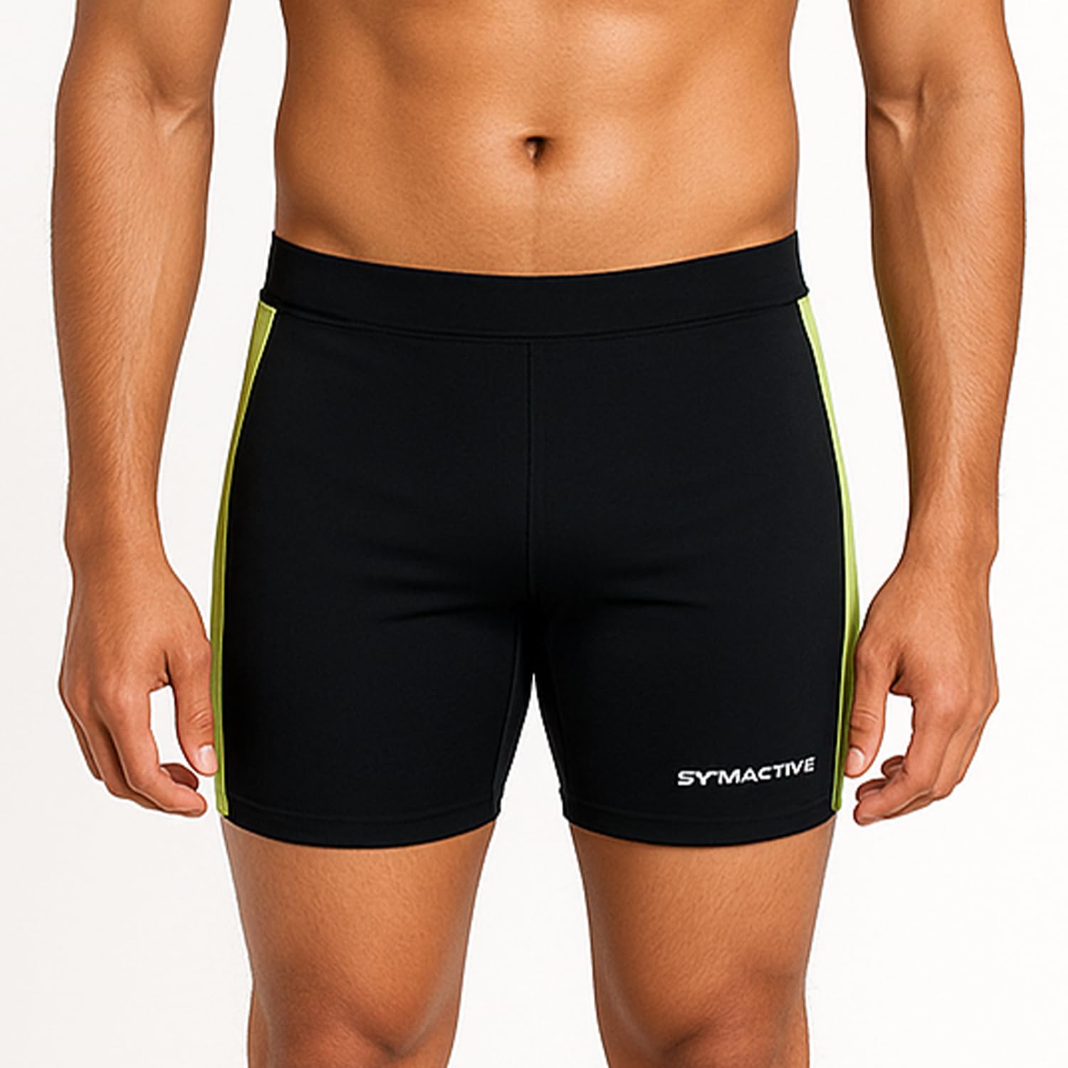 Men's Contrast Panelled Swimming Shorts | Quick-Dry Poly-Spandex Swimwear with Elastic Waistband | XL | Black, Neon Green