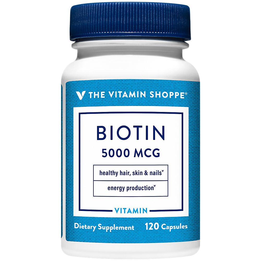 The Vitamin Shoppe Biotin 5,000MCG - Hair Growth, Skin Health & Nail Strength Support, High Potency B Vitamin (120 Capsules)