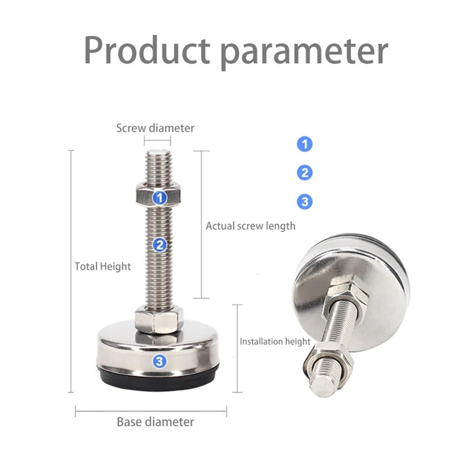 Piedini di regolazione fissi a livello 4 pezzi in acciaio inossidabile con diametro 85 mm vite M16 for l'industria, cuscinetto smorzamento in gomma pesante for macchinari