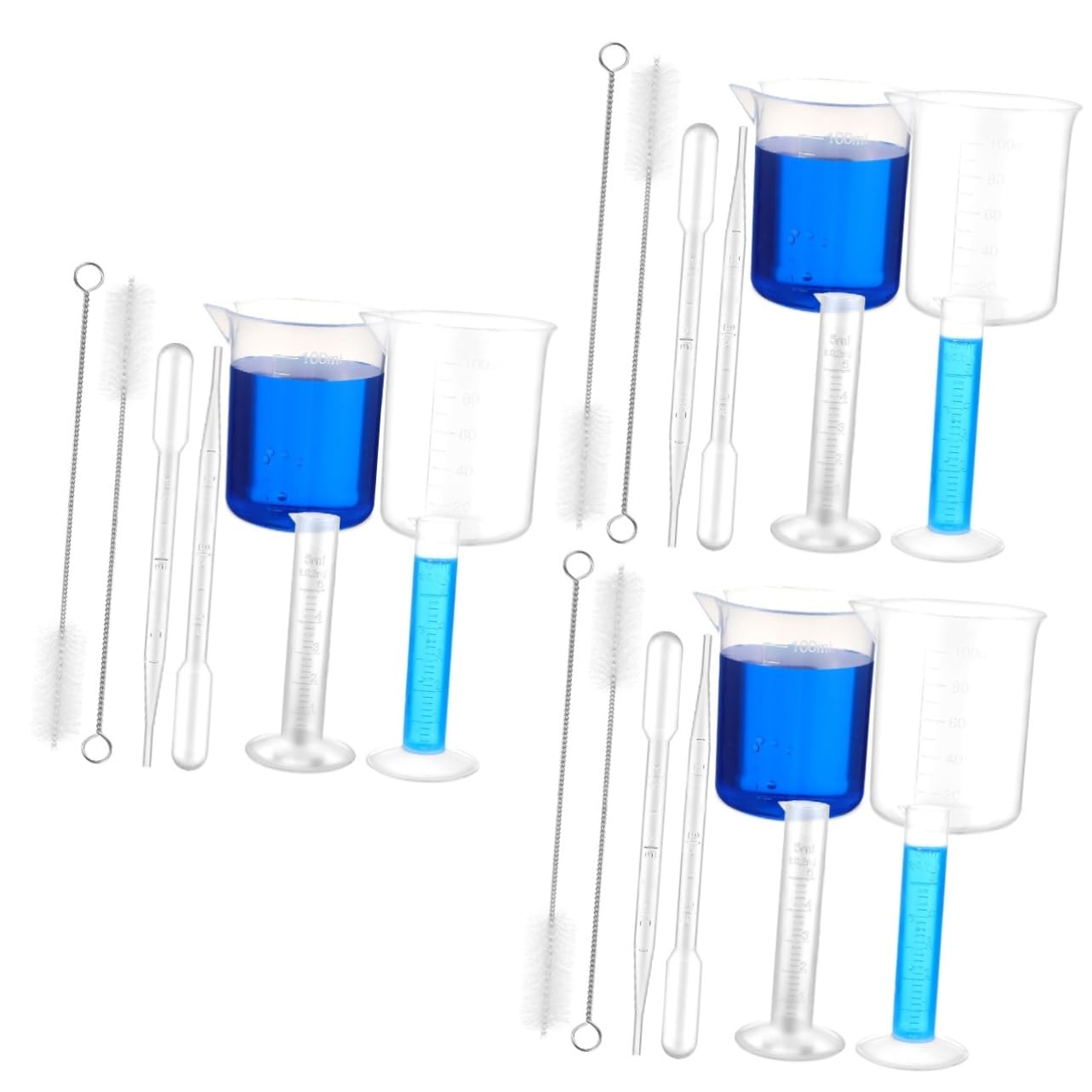 MAGICLULU 3 Set Becher e Cilindri Graduati con Pipette per Tubetti per Laboratori e Cucine Resistente Ad Acidi e Capacità e Facile Controllo delle Quantità
