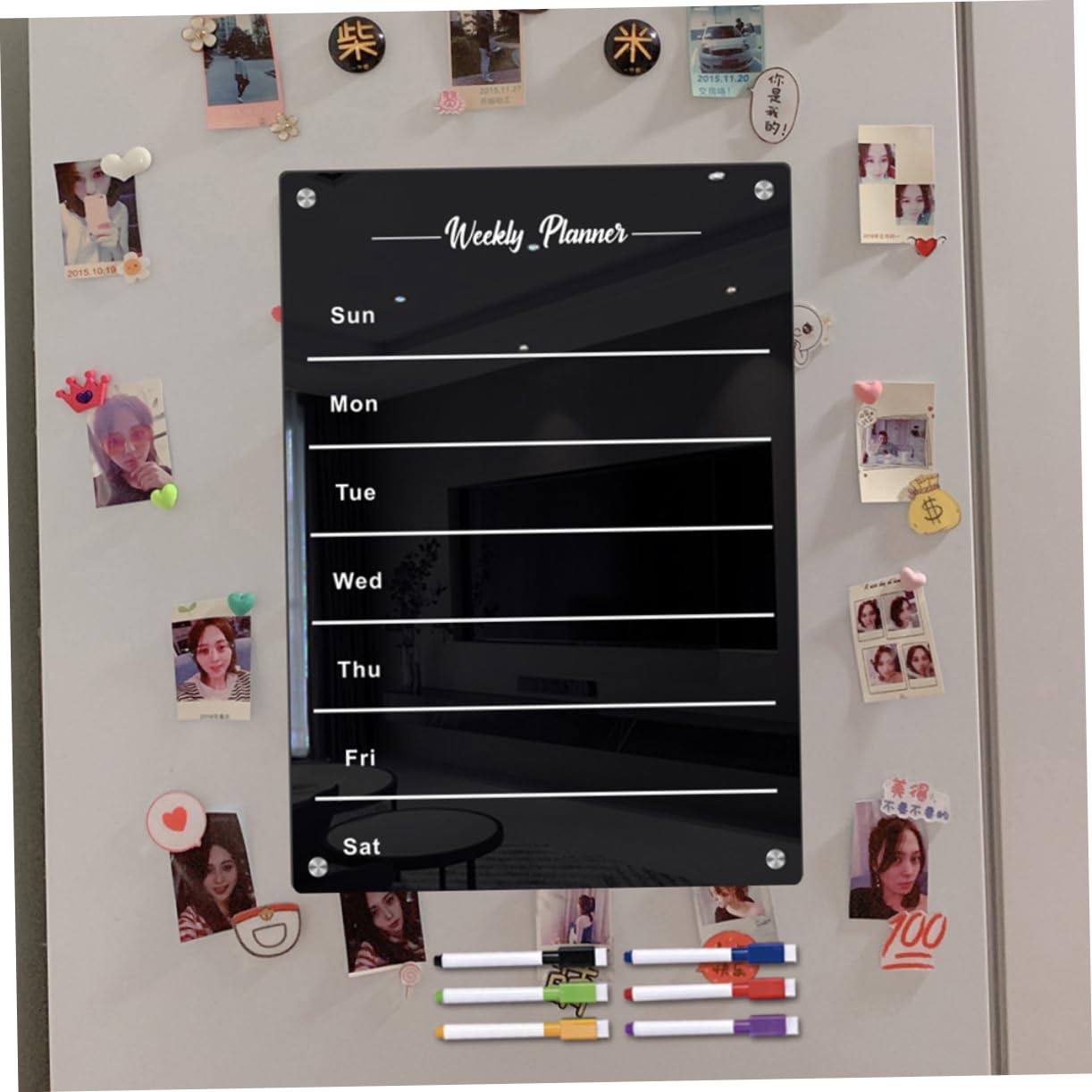 Magnetische Schreibtafel aus Acryl für Kühlschrank, Schwarz, 1 Satz