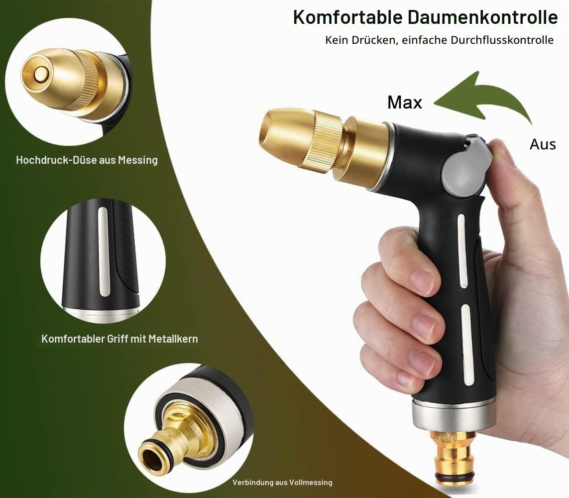 FANHAO Garten Pistole hochdruckdüse, Robuste Gartenbrause Metall mit 4 Sprühmustern, Daumensteuerung, Ein-Aus-Ventil für Gartenbewässerung, Auto-und Haustierwäsche