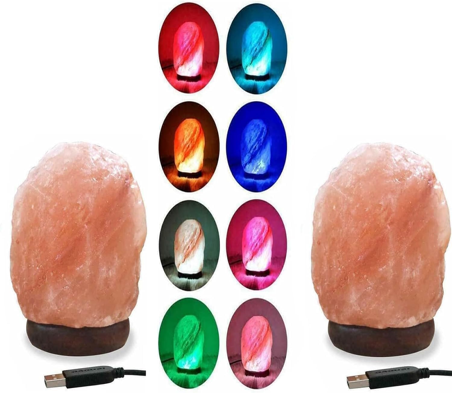ONEX Salt Lamp Natural Himalayan Crystal Multi 7 Colors Changing USB Natural Salt Lamp Light Glow Hand Crafted Night Light for Lighting Pink Mini Lamp Home Decoration (Pack of 2)