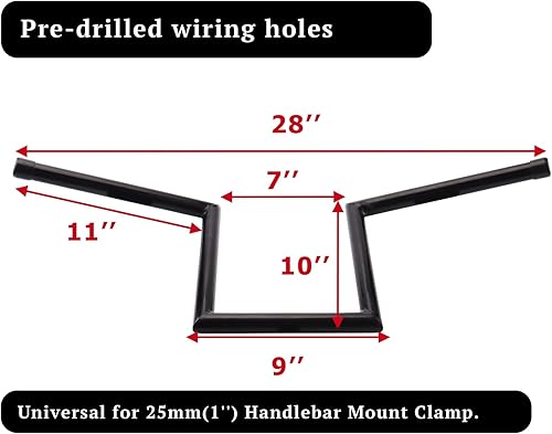 Miniatura 5 de Manillar de 1'' con Elevación de 10'' Barra en Z Estrecha Ape Hanger Compatible con Harley Sportster Dyna Street Bob Wide Glide Kawasaki Yamaha