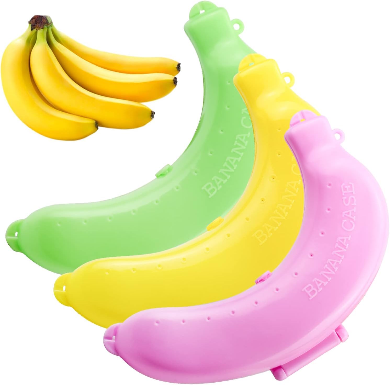 3 Pcs Banana Protector, Pink & Green & Yellow, Reusable Banana Case Plastic Banana Storage Box for Outdoor Travel Camping School going kids for Fresh Fruit.