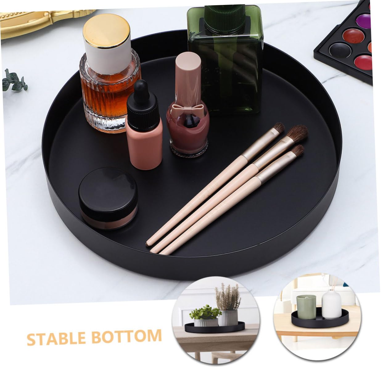MAGICLULU Vassoio Robusto Rotondo Decorativo o Acciaio e Inossidabile in Nero, Elegante per Snack e Frutta su Tavolo Comodino