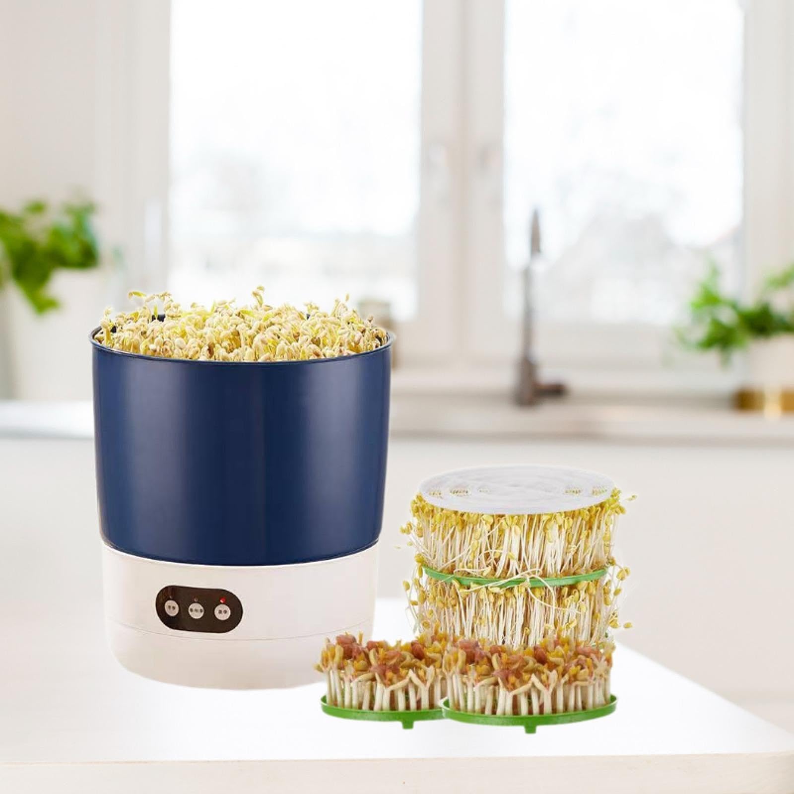 Máquina de Brotes de Frijol Doméstica con Inteligente de Germinación Automática Material Resistente Y Rociado Uniforme Adecuada para Cultivo F, 2 Placas de Maní Establecidas