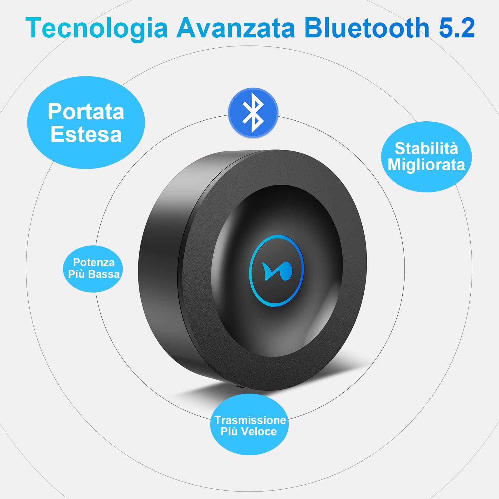 Ricevitore Bluetooth 5.2 HiFi, Adattatore AUX per Stereo Casa, Jack 3,5mm RCA, Audio HD Bassa Latenza