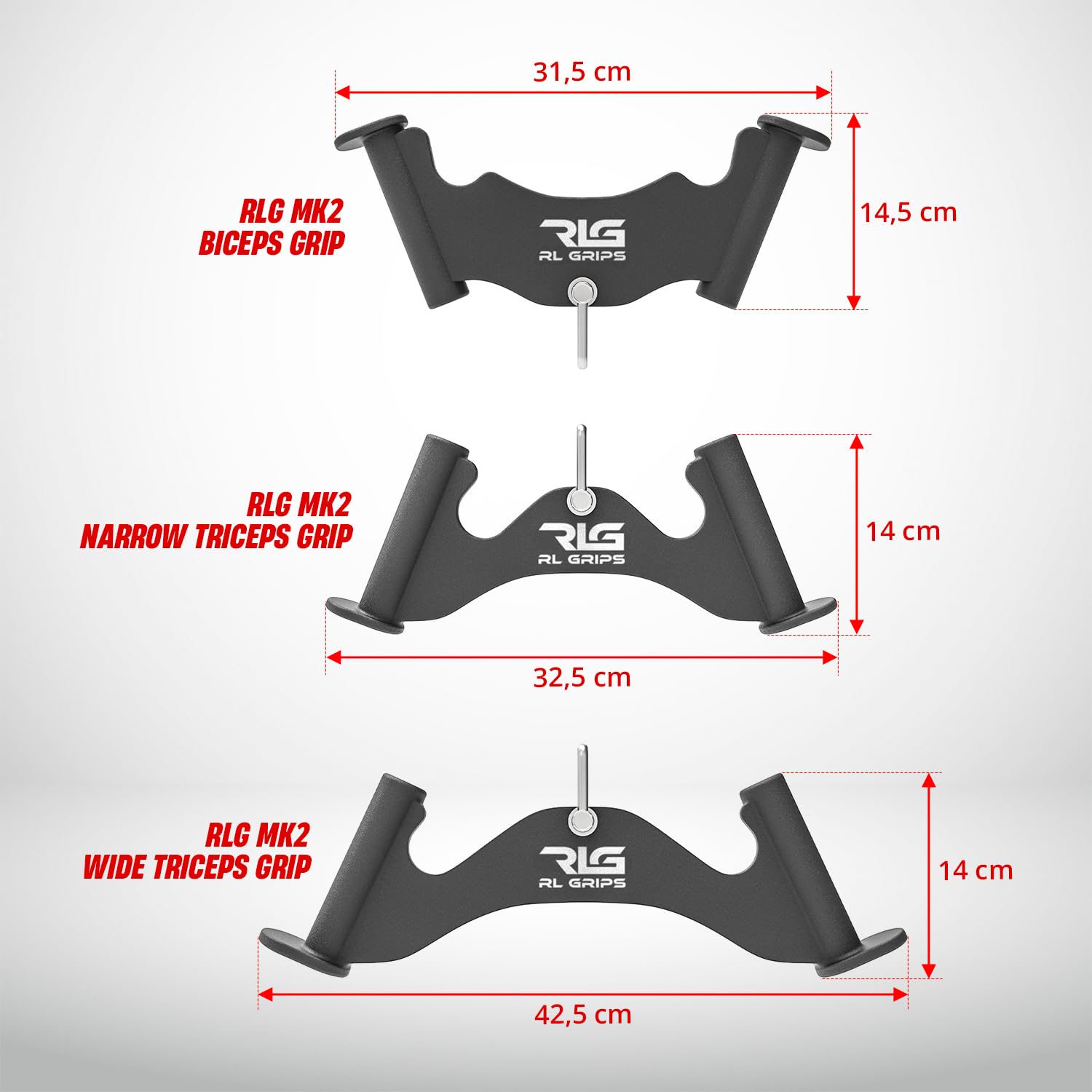 RL Grips - MK2 Uchwyty do kół pasowych do bicepsów i tricepsów - Zestaw 3 sposobów treningu kablowego ergonomiczne ramię - uchwyty do zwijania kół pasowych