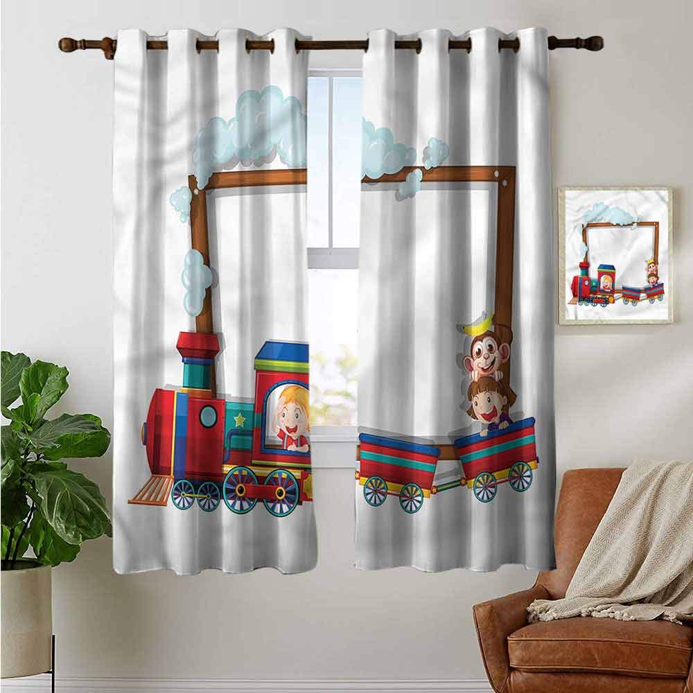 petpany bedroom curtains Kids,Children on Cartoon Train,Thermal Insulated Room Darkening Window Shade 52"x63"