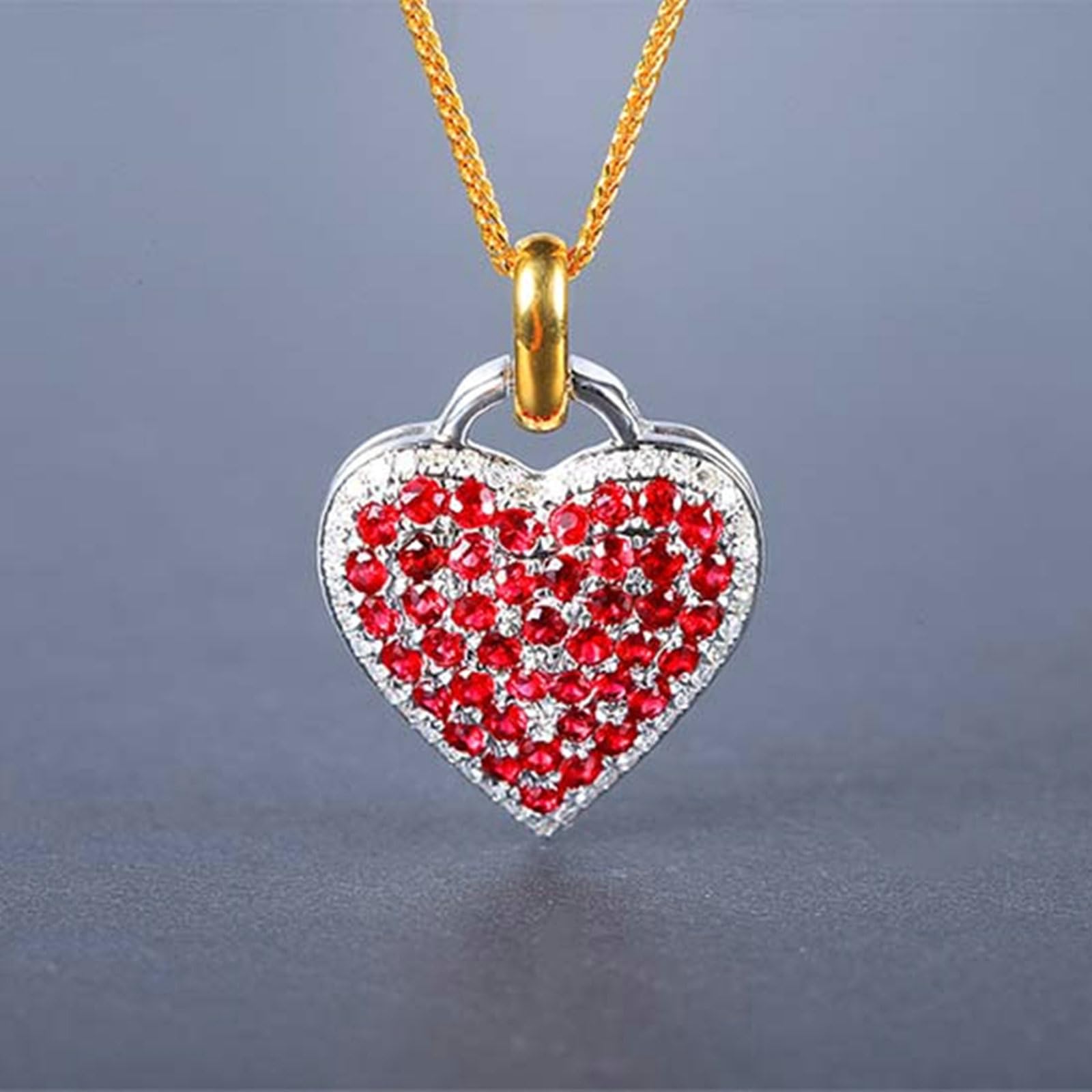 Colgante de corazón bicolor 375 585 750 con rubí 1,1 ct