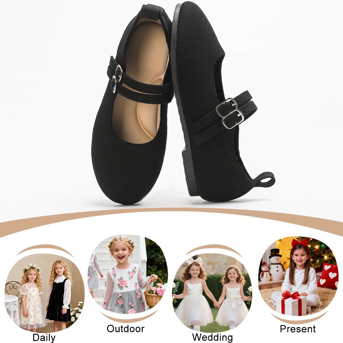 Toddler Girls Mary Jane Dress Shoes for Girl Ballet Flats Knit Round Toe Little Kids Princess Wedding Shoes - Image 5