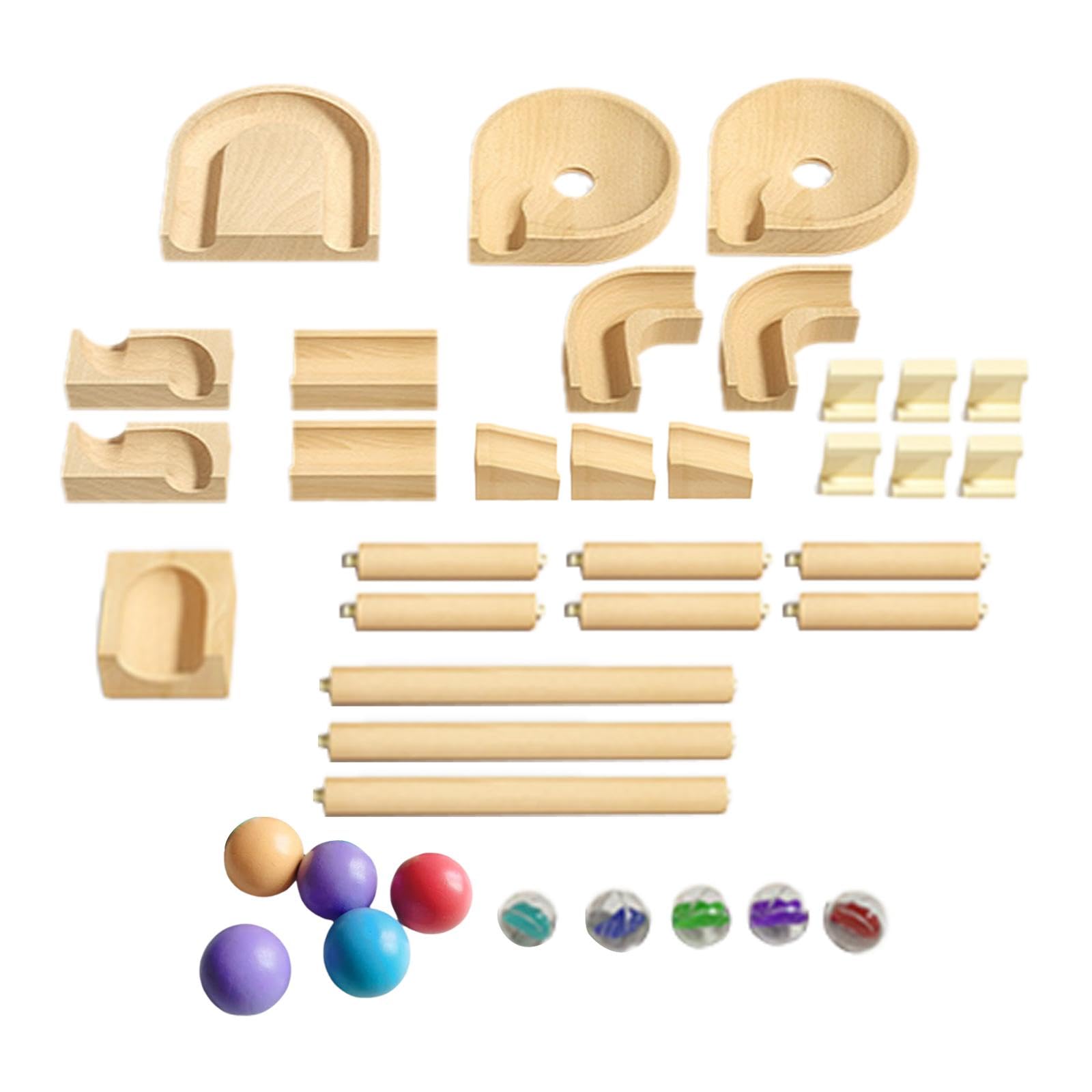Wooden Marble Run Blocks Wood Building Blocks Toys for Age 4-8 Kids Children Puzzle Track Ball|1 Set DIY Wooden Track Marble Toy