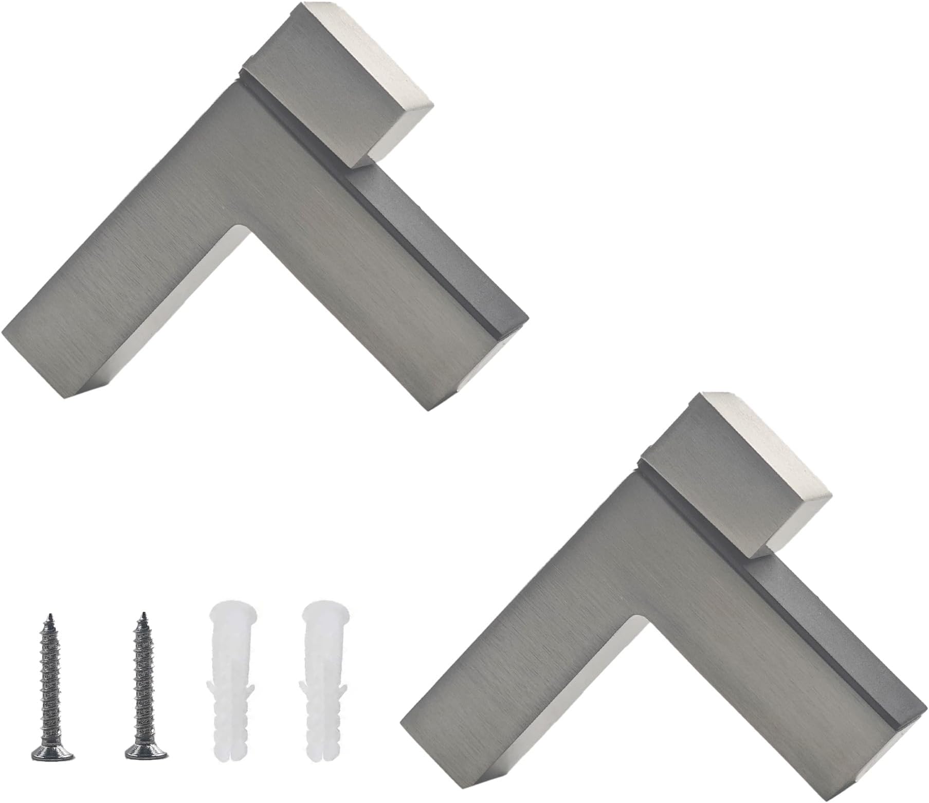 2Pcs Adjustable Wood/Glass Floating Shelf Brackets Wall Mount, 0.12"-1.37" Adjustable Clamp, Heavy Duty Zinc Alloy Glass Bracket for Home and Office Use, Brushed Nickel