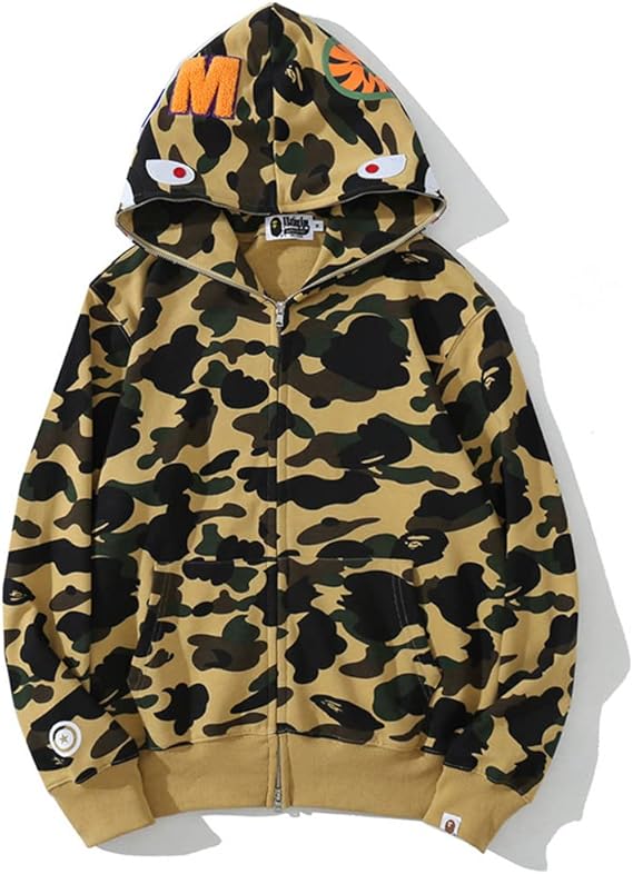Baonmy Ape Hoodie Men Full Zip Up Hoodie Jacket Shark Mouth Jacket Fashion Street Wear...