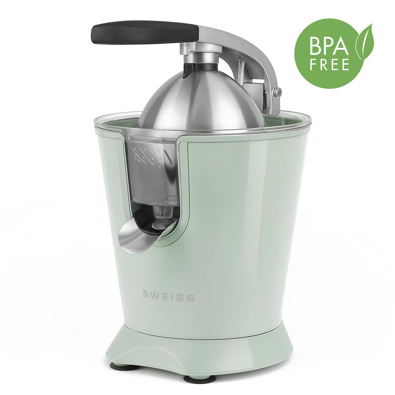 SWEISS Spremiagrumi elettrico professionale ZEST7, beccuccio antigoccia, compatibile con lavastoviglie, dispositivo silenzioso, braccio articolato potente 160W, verde