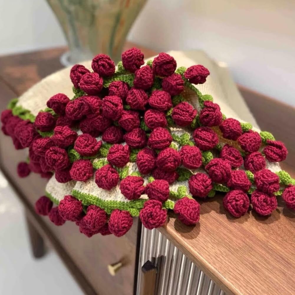 Gehaakte Bloemen, Rozenboeket, DIY Handgemaakte Zachte En Lichtgewicht Gebreide Dekens, Cadeaus(A2,Material Package 1.1M