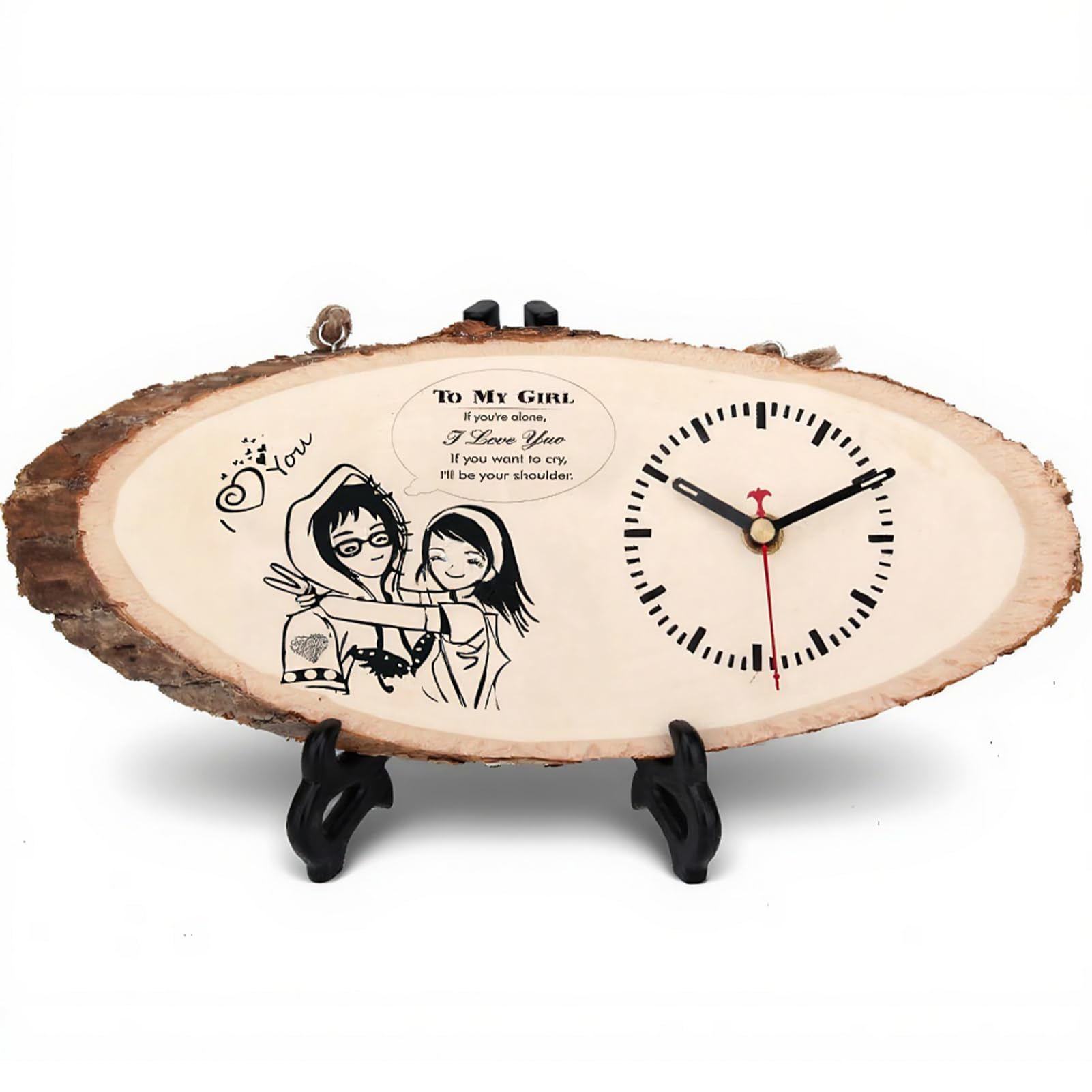 PIXZCSA Wooden Clocks for Creative Clock Ornament Handmade Couple with Solid Color Multifunctional - Ideal Home Decoration, Style 4