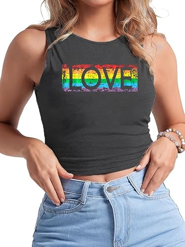 Camisetas de orgullo LGBT para mujer, camisetas sin mangas con el orgullo gay Love Wins Rainbow Flag Tank Tops inspiradores, Gris oscuro-T01, XL