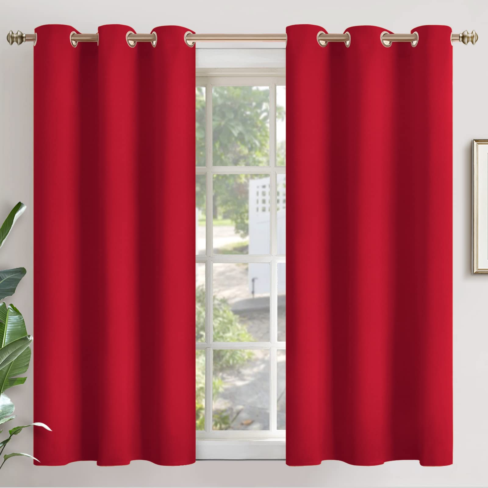 YoungsTex Red Blackout Curtains for Short Window 45 Inches Length - Thermal Insulated with Grommet Room Darkening Drapes for Kitchen Bedroom, 2 Panels, 42 x 45 Inch